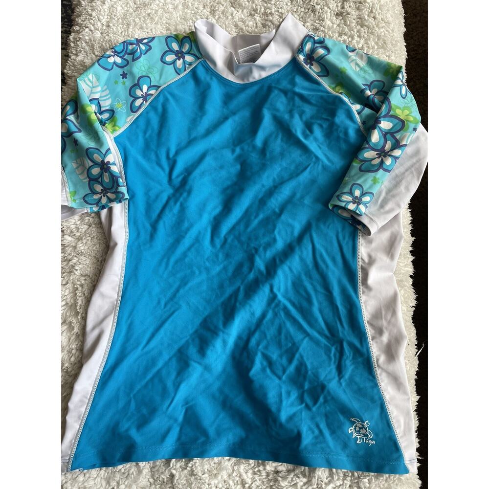 Tuga girls sz. 13/14 turquoise & white floral classic eashguard. Grt quality